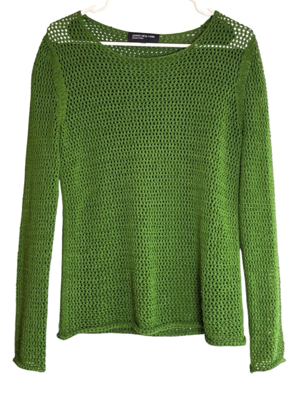 Jones New York Signature Green Open Knit Sweater Size Medium Lightweight Top